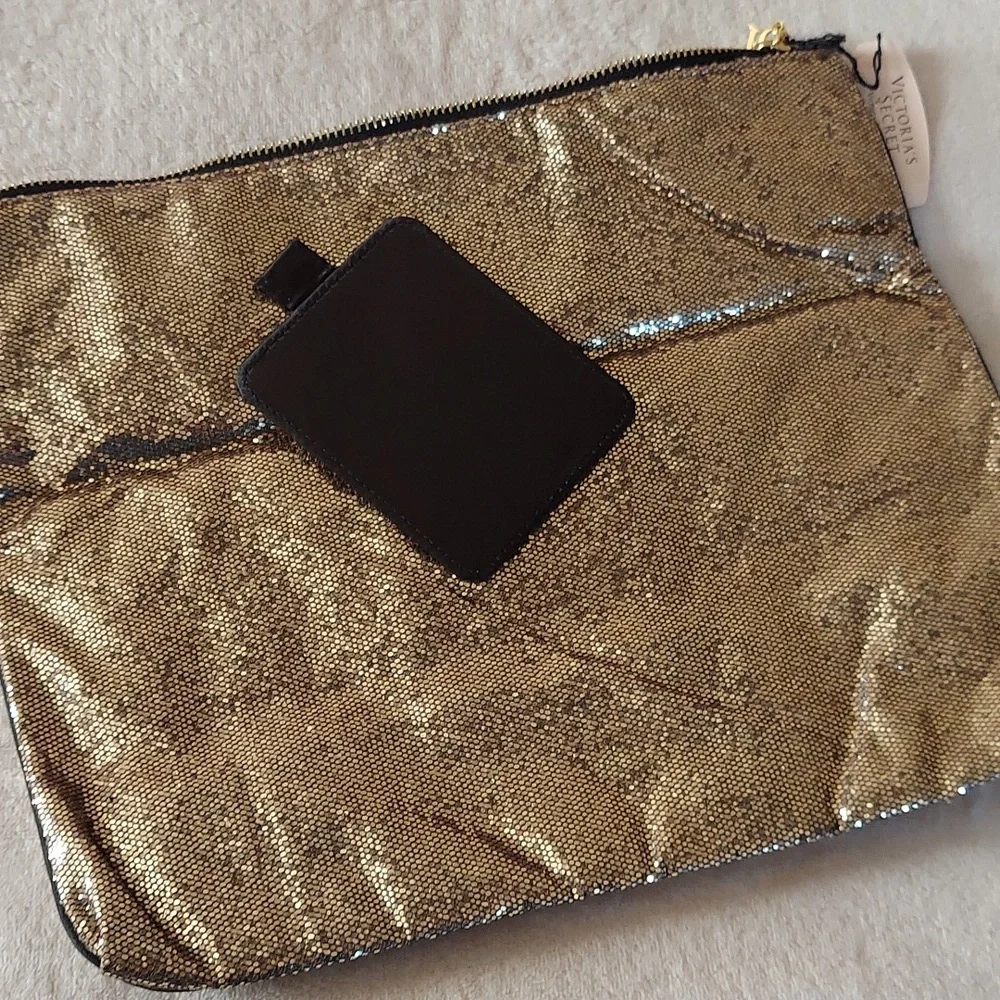 Victoria's Secret Gold Sparkly Fold Over Clutch Accessory Bag - Picture 7 of 8